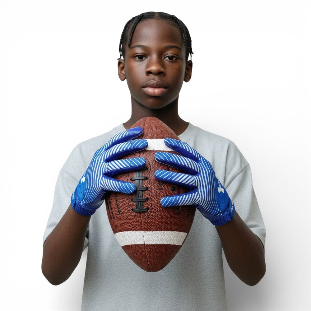 Under Armour Men's Blur Football Gloves Size S Super Sticky Glue Grip Royal Blue